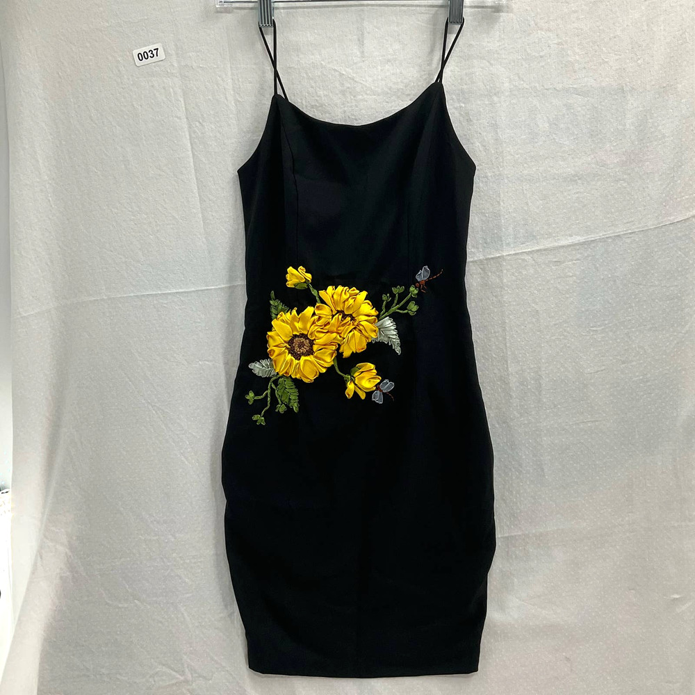 Marc Women’s Sexy Elegant Black Dress Size S Handmade Ribbon Embroidered